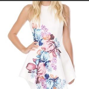 SELFIE Leslie High Neck Open Back Floral Mini Dress NWT
